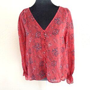 Joie Silk Floral Boho Blouse - Pink/Blue/White - Size L - NWT